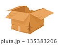 Crumpled cardboard box. Broken and wet carton shipping container, damaged delivery box flat vector illustration. Torn box on white background 135383206