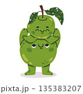 Cute apple characters. Cartoon cheerful apple with cute face flat vector illustration. Green apple fruit mascots with funny emotions on white background 135383207