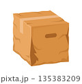 Damaged delivery box. Broken and wet carton shipping container flat vector illustration. Crumpled torn cardboard box on white background 135383209