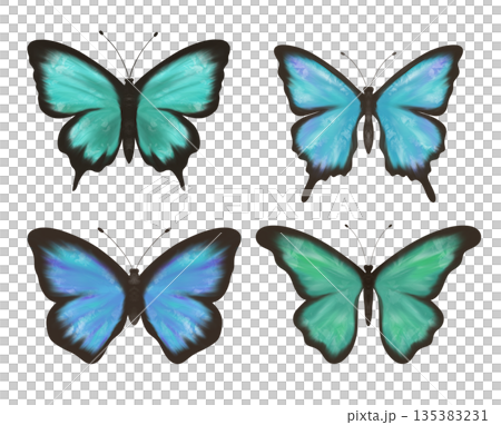 Wonderful clipart, set of delicate blue, green and turquoise butterflies 135383231
