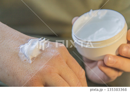 Moisturizing Cream Applied On Hand Moisturizing Cream Applied On Hand 135383368