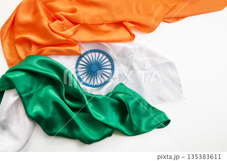 India Republic day. India national flag fabric with ashoka chakra 135383611