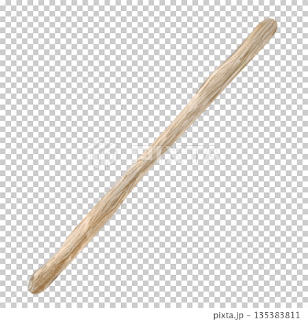 A painted roost for a chicken coop or part of a wooden fence. Watercolor illustration on an isolated background. Realistic clipart of beige thick tree branches. 135383811