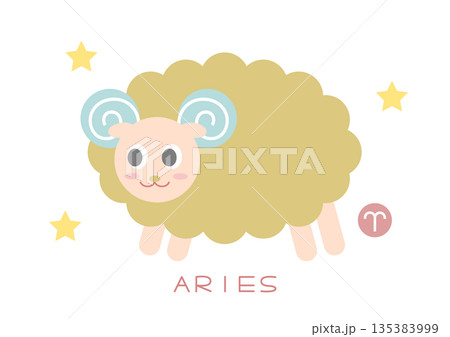かわいい牡羊座のベクターイラスト かわいい牡羊座のベクターイラスト 135383999