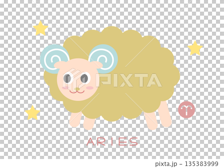 可愛的白羊座矢量圖 135383999