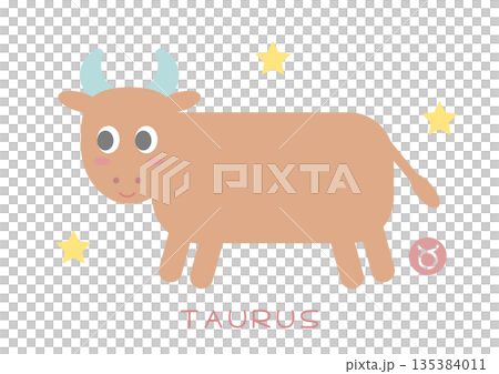 かわいい牡牛座のベクターイラスト かわいい牡牛座のベクターイラスト 135384011