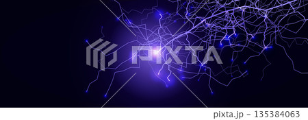 Thunder Storm Lightning Power Neon Effect Energy Line Background. Spark Flash Black Blue Charge. Realistic Shock Bolt Purple Glow Bright. Lightening Strike Storm Thunderbolt. Vector illustration 135384063