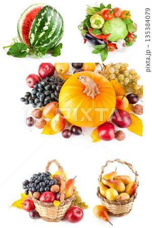 Fresh fruit assortment white background Fresh fruit assortment white background 135384079