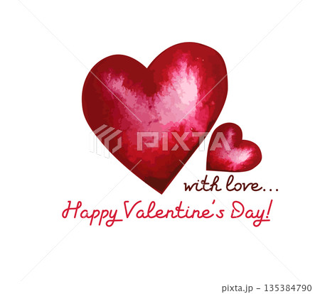 Valentine's Day card. Red watercolor heart. Hand drawn. Not AI, vector illustration. Valentine's Day card. Red watercolor heart. Hand drawn. Not AI, vector illustration. 135384790
