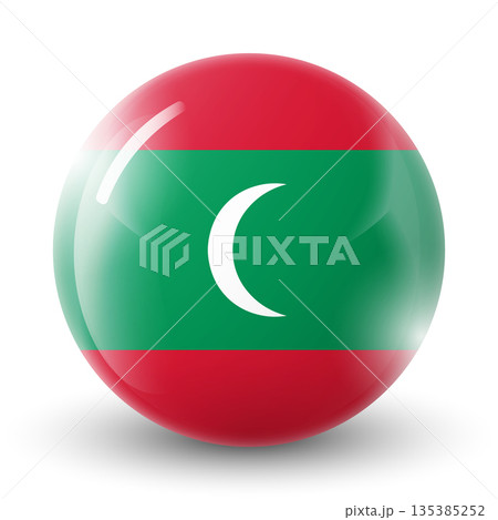 Glass light ball with flag of Republic of Maldives. Round sphere, template icon. Maldives national symbol. Glossy realistic ball, 3D abstract vector illustration. Big bubble Glass light ball with flag of Republic of Maldives. Round sphere, template icon. Maldives national symbol. Glossy realistic ball, 3D abstract vector illustration. Big bubble 135385252