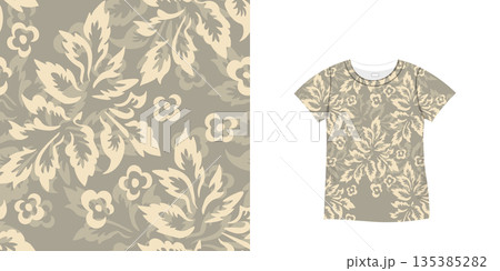 T-shirt with floral pattern. Women jersey, sport uniform kit, short fashion top, round neck blouse. Sketch Illustration. Template mock up T-shirt with floral pattern. Women jersey, sport uniform kit, short fashion top, round neck blouse. Sketch Illustration. Template mock up 135385282