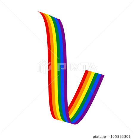 Flag LGBT ribbon icon, badge or button. Template design, vector illustration. Love wins. LGBT symbol in rainbow colors. Gay pride silk textile background Flag LGBT ribbon icon, badge or button. Template design, vector illustration. Love wins. LGBT symbol in rainbow colors. Gay pride silk textile background 135385301