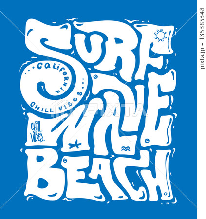 Handwritten surf-style lettering reading "Surf Wave Beach" in a dynamic and stylish design. Handwritten surf-style lettering reading "Surf Wave Beach" in a dynamic and stylish design. 135385348