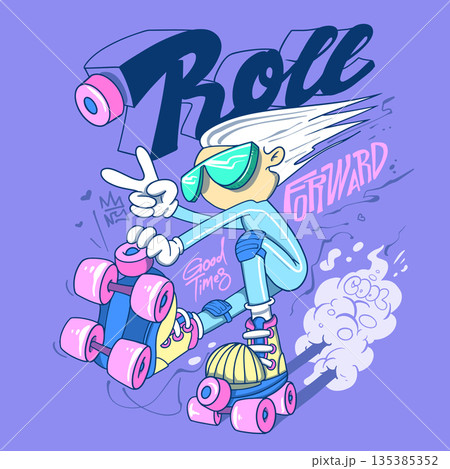 Roller skates girl with roll forward slogan, cute t-shirt print design for kids. vector illustration Roller skates girl with roll forward slogan, cute t-shirt print design for kids. vector illustration 135385352