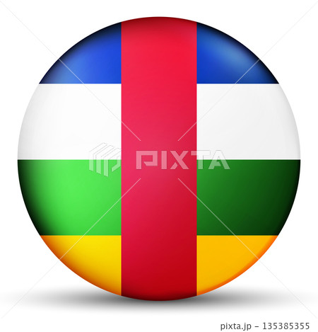 Glass light ball with flag of Central African Republic. Round sphere, template icon. CAR national symbol. Glossy ball, 3D abstract vector illustration highlighted on a white background. Big bubble Glass light ball with flag of Central African Republic. Round sphere, template icon. CAR national symbol. Glossy ball, 3D abstract vector illustration highlighted on a white background. Big bubble 135385355