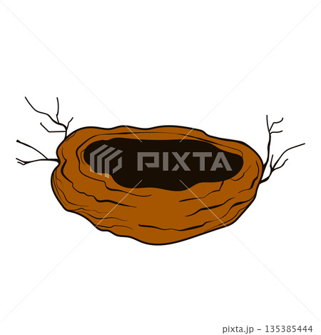 Bird nest with eggs. Easter hand drawn vector illustration, template design Bird nest with eggs. Easter hand drawn vector illustration, template design 135385444