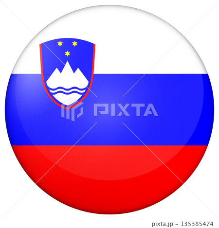 Glass light ball with flag of Slovenia. Round sphere, template icon. Slovenian national symbol. Glossy realistic ball, 3D abstract vector illustration. Big bubble Glass light ball with flag of Slovenia. Round sphere, template icon. Slovenian national symbol. Glossy realistic ball, 3D abstract vector illustration. Big bubble 135385474