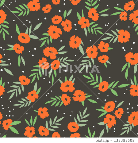 Seamless floral pattern based on traditional folk art ornaments. Colorful flowers on color background. Scandinavian style. Sweden nordic style. Vector illustration. Simple minimalistic pattern Seamless floral pattern based on traditional folk art ornaments. Colorful flowers on color background. Scandinavian style. Sweden nordic style. Vector illustration. Simple minimalistic pattern 135385508