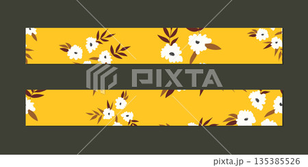 Vector illustration of a set of decorative ribbon stripes. Masking tape, satin or corsage, grssgrain tape, adhesive tapes for frames, scrapbooking. Packing patterned ribbons with foral ornament 135385526