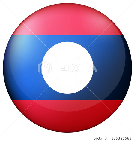 Glass light ball with flag of Laos. Round sphere, template icon. Lao People's Democratic Republic national symbol. Glossy realistic ball, 3D abstract vector illustration. Big bubble 135385563