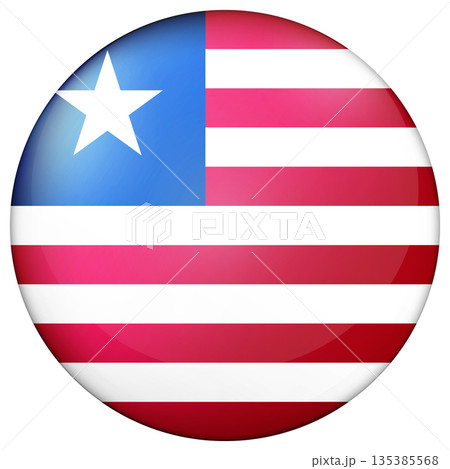 Glass light ball with flag of Liberia. Round sphere, template icon. Liberian national symbol. Glossy realistic ball, 3D abstract vector illustration highlighted on a white background. Big bubble 135385568