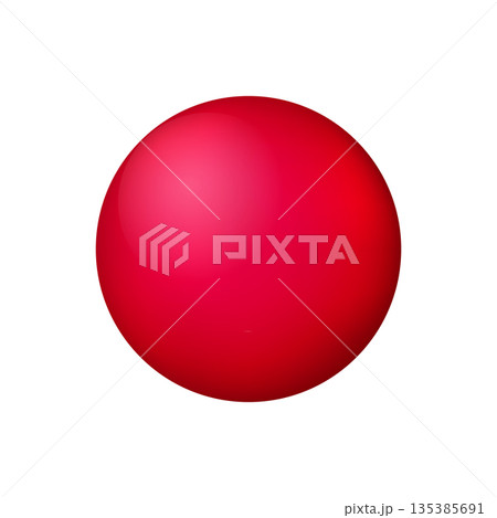 Glass red ball or precious pearl. Glossy realistic ball, 3D abstract vector illustration highlighted on a white background. Big metal bubble with shadow 135385691