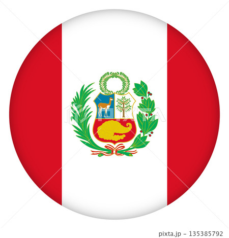 Glass light ball with flag of Peru. Round sphere, template icon. Peruvian islands national symbol. Glossy realistic ball, 3D abstract vector illustration. Big bubble 135385792