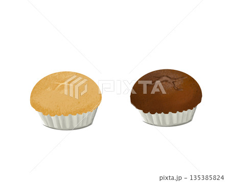 並んだシンプルなマフィンの手描きイラスト　水彩画風 135385824