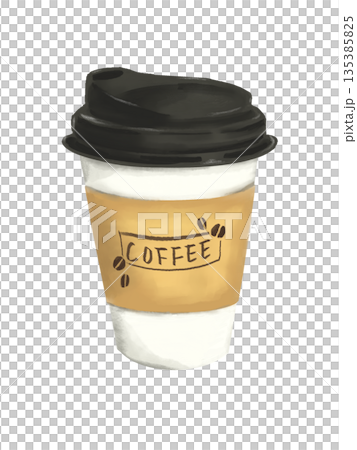 手繪插圖，一杯外帶熱咖啡 135385825