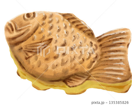シンプルなたい焼きの手描きイラスト　水彩画風 135385826