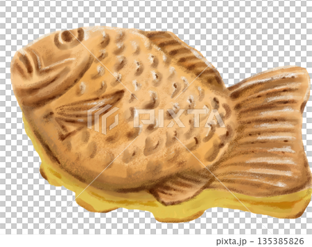 シンプルなたい焼きの手描きイラスト　水彩画風 135385826