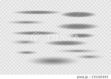 Different realistic round shadow, soft shapes on transparent background. Gray circular and ellipse shadows set. Vector illustration Different realistic round shadow, soft shapes on transparent background. Gray circular and ellipse shadows set. Vector illustration 135385843