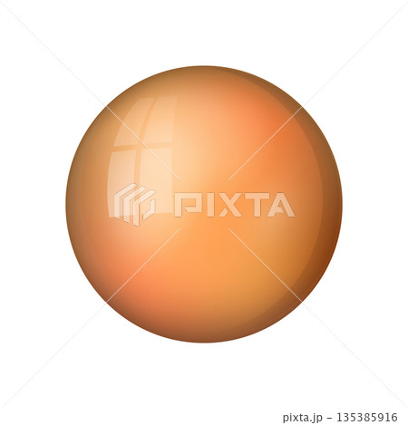 Glass orange ball or precious pearl. Glossy realistic ball, 3D abstract vector illustration highlighted on a white background. Big metal bubble with shadow 135385916