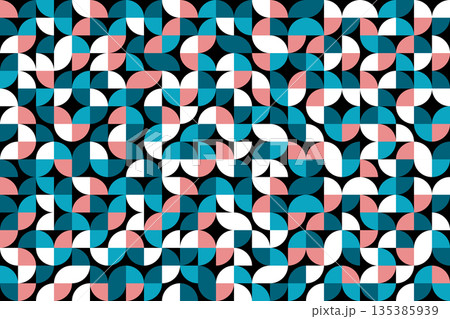 Color bauhaus style seamless pattern. Modern ornament with grid and tile geo squares, semicircles and half-circles. Abstract geometric retro background for cloth, card, textile, fabric Color bauhaus style seamless pattern. Modern ornament with grid and tile geo squares, semicircles and half-circles. Abstract geometric retro background for cloth, card, textile, fabric 135385939