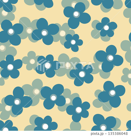 Seamless blooming floral pattern based on hand drawn art ornaments. Colorful flowers on color background. Vector illustration. Simple minimalistic pattern for fabric, textile 135386048