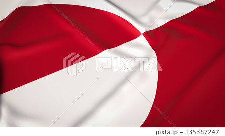 Greenland National Flag Waving Symbol of Arctic Identity and Sovereignty 3d render. 135387247