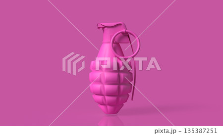 Pink Hand Grenade on Minimal Background Concept of Pop Art Danger 3d render. 135387251