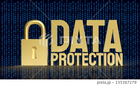 Golden Data Protection Padlock for Digital Cybersecurity Concept 3d render. 135387279