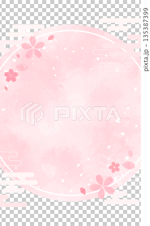 Hand-drawn cherry blossom background and round frame _ no background _ vertical Hand-drawn cherry blossom background and round frame _ no background _ vertical 135387399