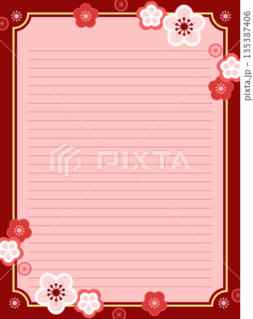 紅白のかわいい梅の花の和風縦型テンプレート 紅白のかわいい梅の花の和風縦型テンプレート 135387406