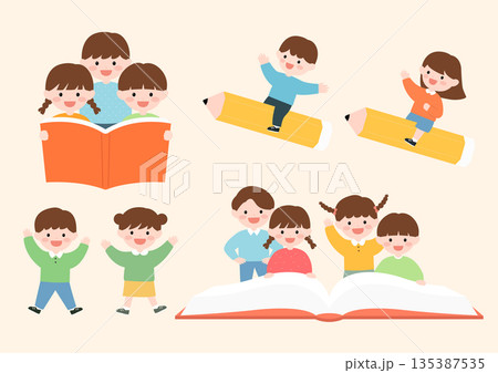Vector illustrations of cute children. Vector illustrations of cute children. 135387535