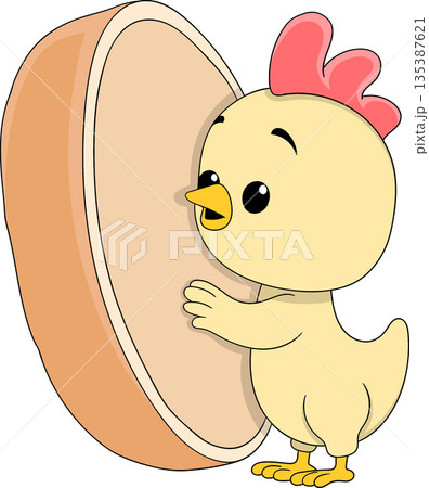 Cute Chick Hugging Chicken Filled Bread Logo Illustration Cute Chick Hugging Chicken Filled Bread Logo Illustration 135387621