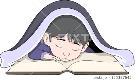 Tired Child Sleeping On Book Before School Exam 135387643