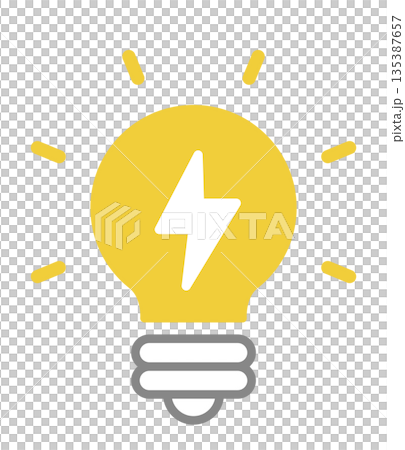 節電のイメージイラスト。電力のアイコン。電球の中に雷マーク。 135387657