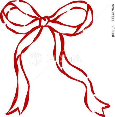 Whimsical Ribbon Bow wavy Decorative Hand Drawn 135387680