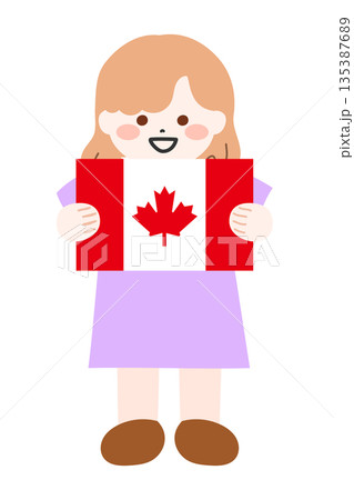 カナダの国旗を両手で持つ子ども 135387689