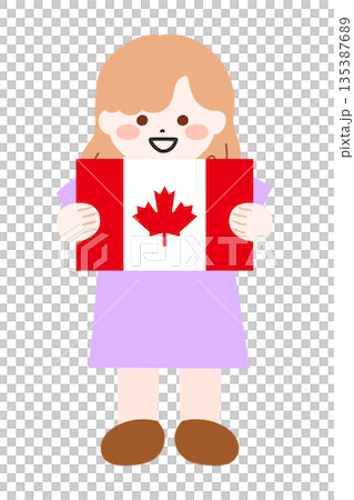 兒童雙手拿著加拿大國旗 135387689
