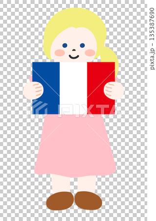 孩子雙手拿著法國國旗 135387690