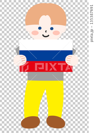 ロシアの国旗を両手で持つ子ども 135387691