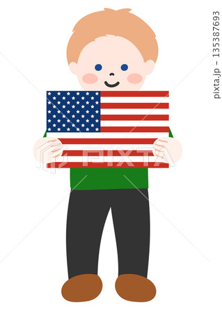 アメリカの国旗を両手で持つ子ども アメリカの国旗を両手で持つ子ども 135387693